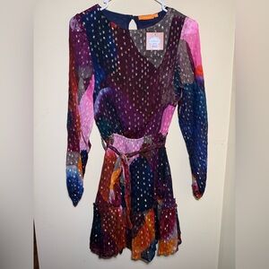 NWT OLIPHANT Multicolor Belted Dress | Size XXS | Boho Chic Maximalist